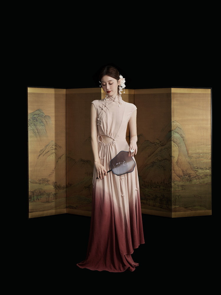 China Drawstring Cut Sexy Gradation Long Dress