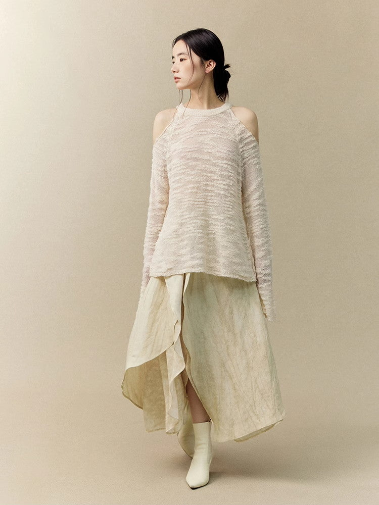 Opne-Shoulder Mesh Sheer Oversize Classy Knit