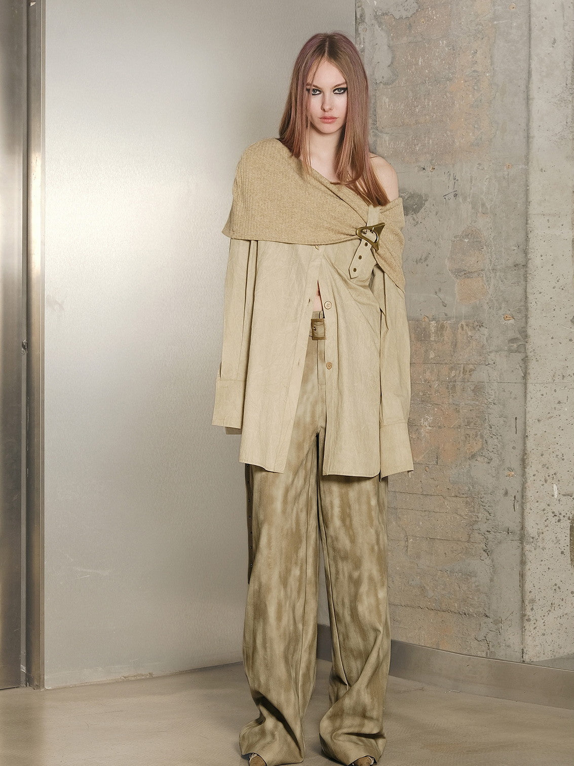 Set-Up Tie-Dye Leather Pocket Vintage Jacket&Loose-Pants