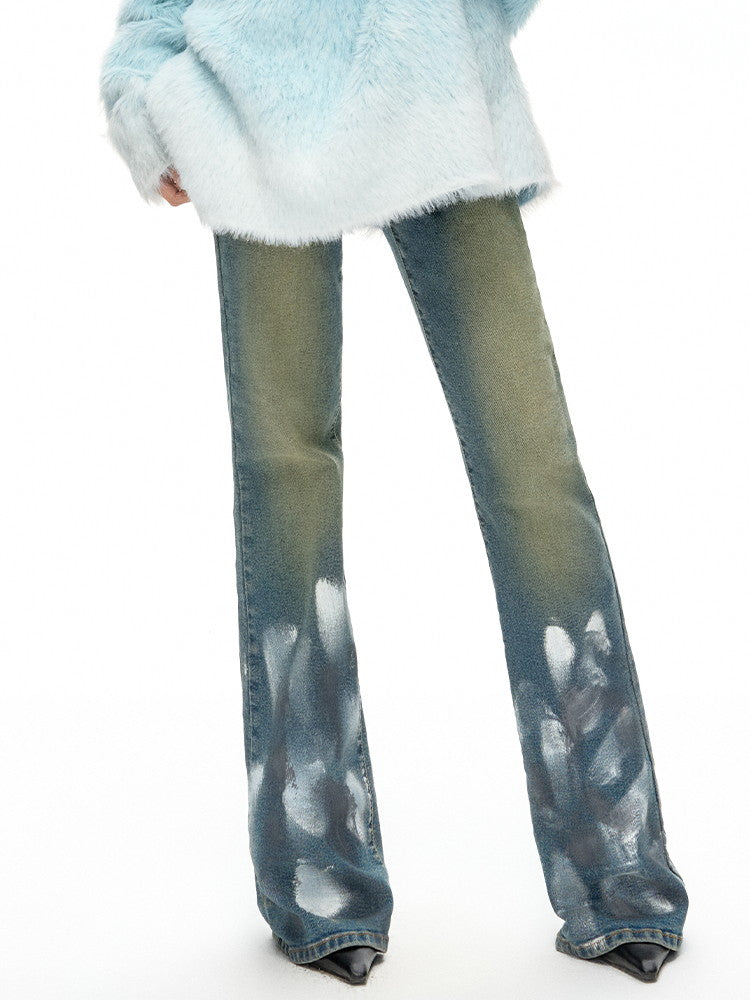 니치 캐주얼 쿨 데님 플레어 바지 페인트