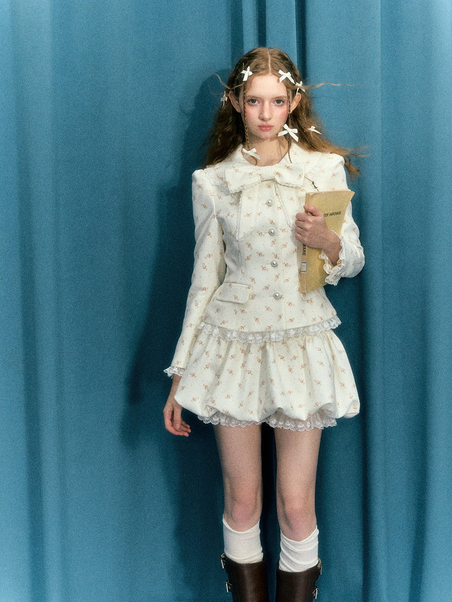 Set-Up Flower Lace Frill Ribbon Girly Sweet Blouse&Short-Pants