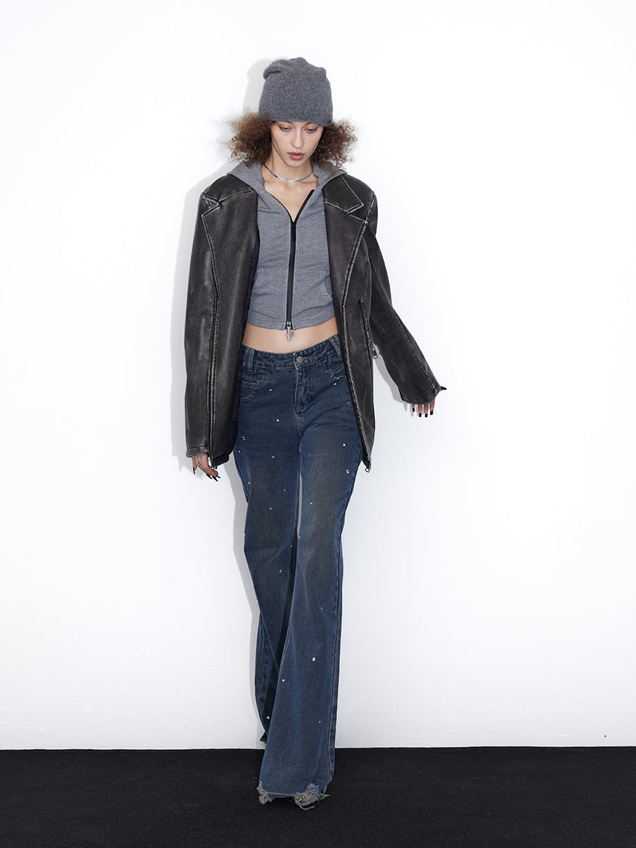 Stich Retro Vintage High-End Leder-Jacke