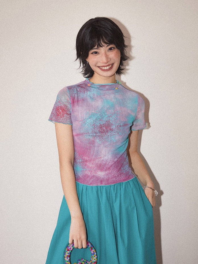 Tie-Dye Pale-Tone Cotton-Candy Nichi Spray Mellow T-Shirt