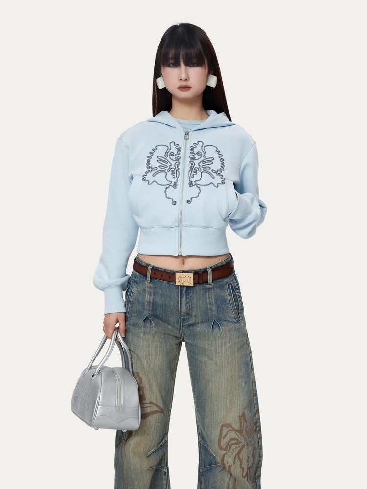 Hoodie Flower Casual Sweat Short Parka