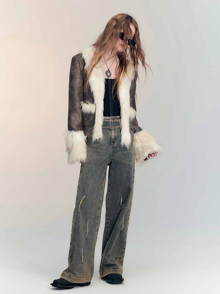 Fue & Leather Luxury 고급 레트로 캐주얼 재킷