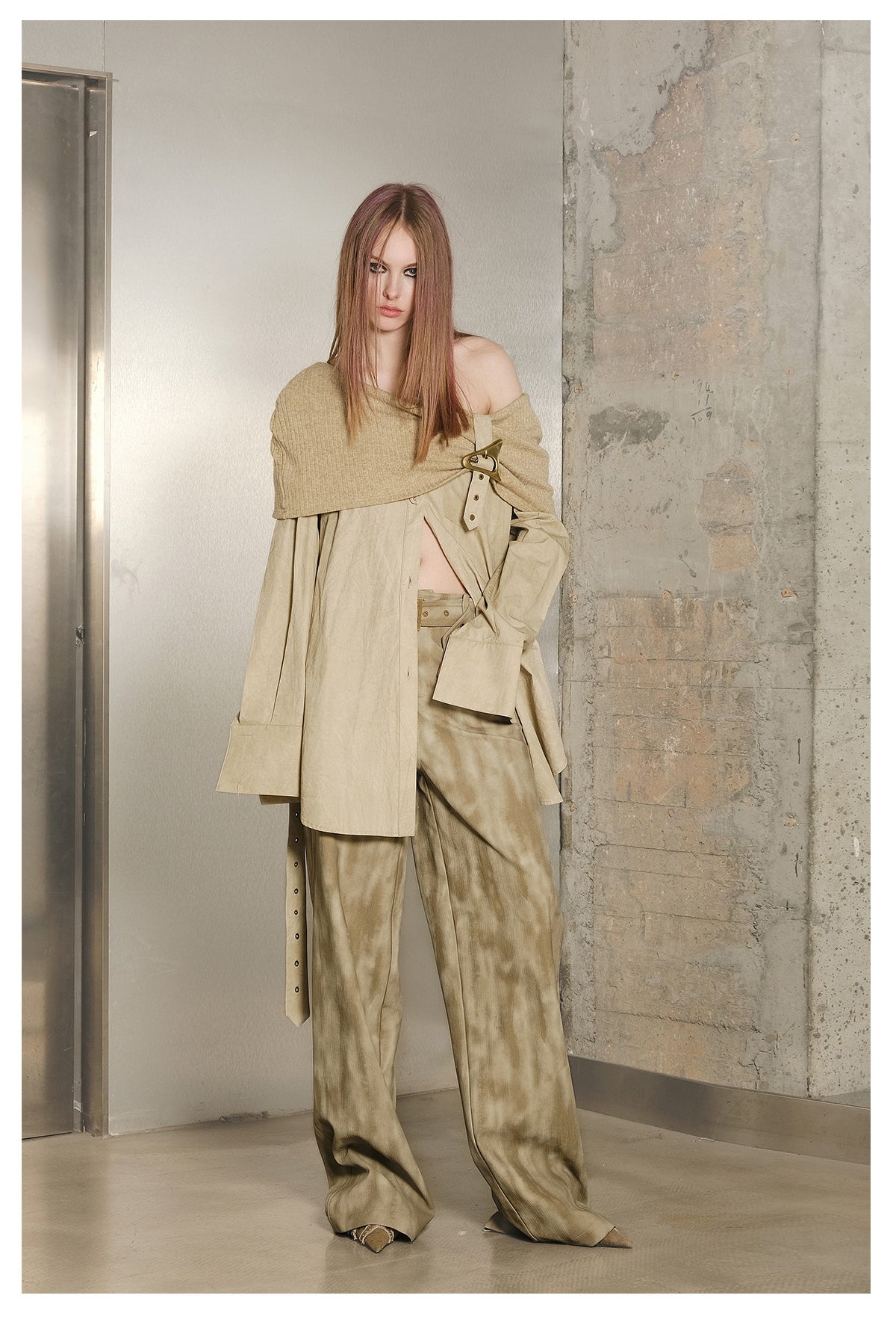 Set-Up Tie-Dye Leather Pocket Vintage Jacket&Loose-Pants