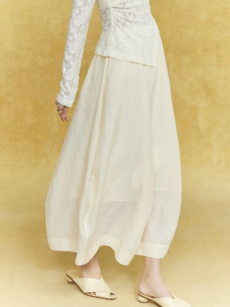 Natural Flare Simple Sheer Thin Long-Skirt