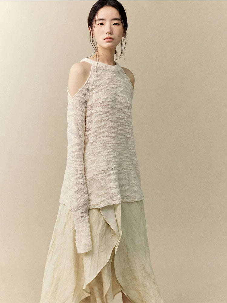 Opne-Shoulder Mesh Sheer Oversize Classy Knit