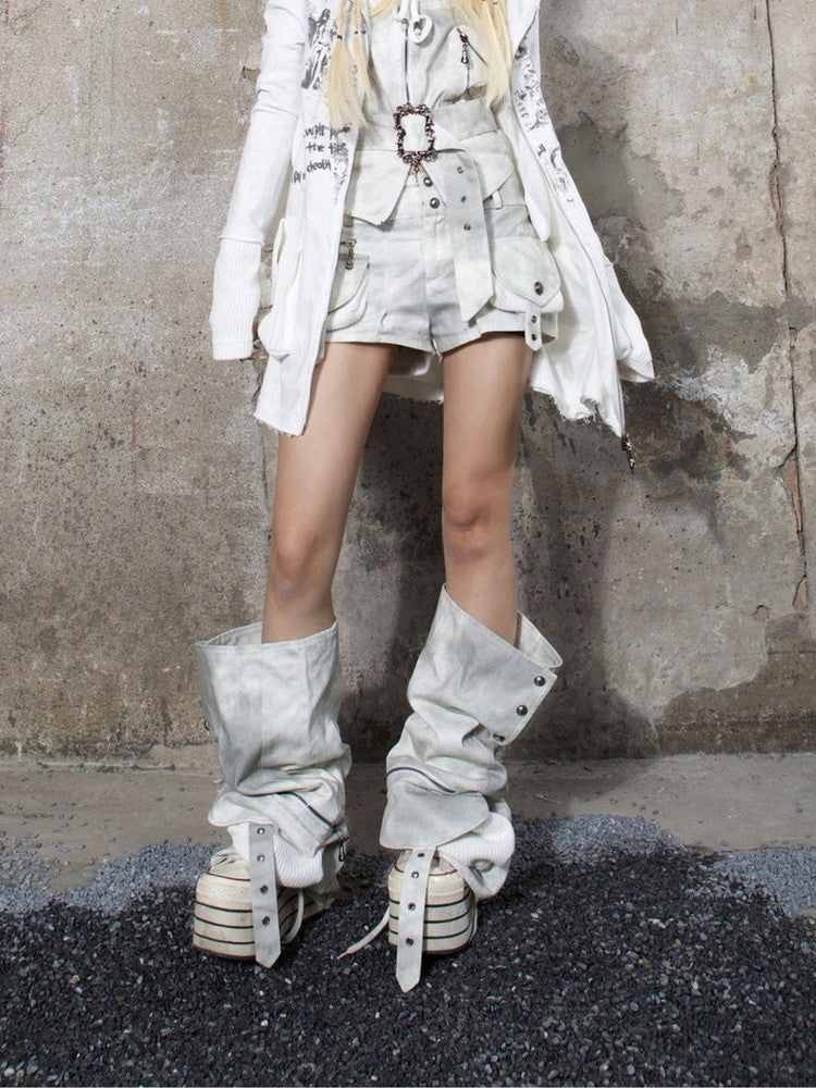 Drawstring Flower Cut-Off Nichi-Zip Mini-Skirt