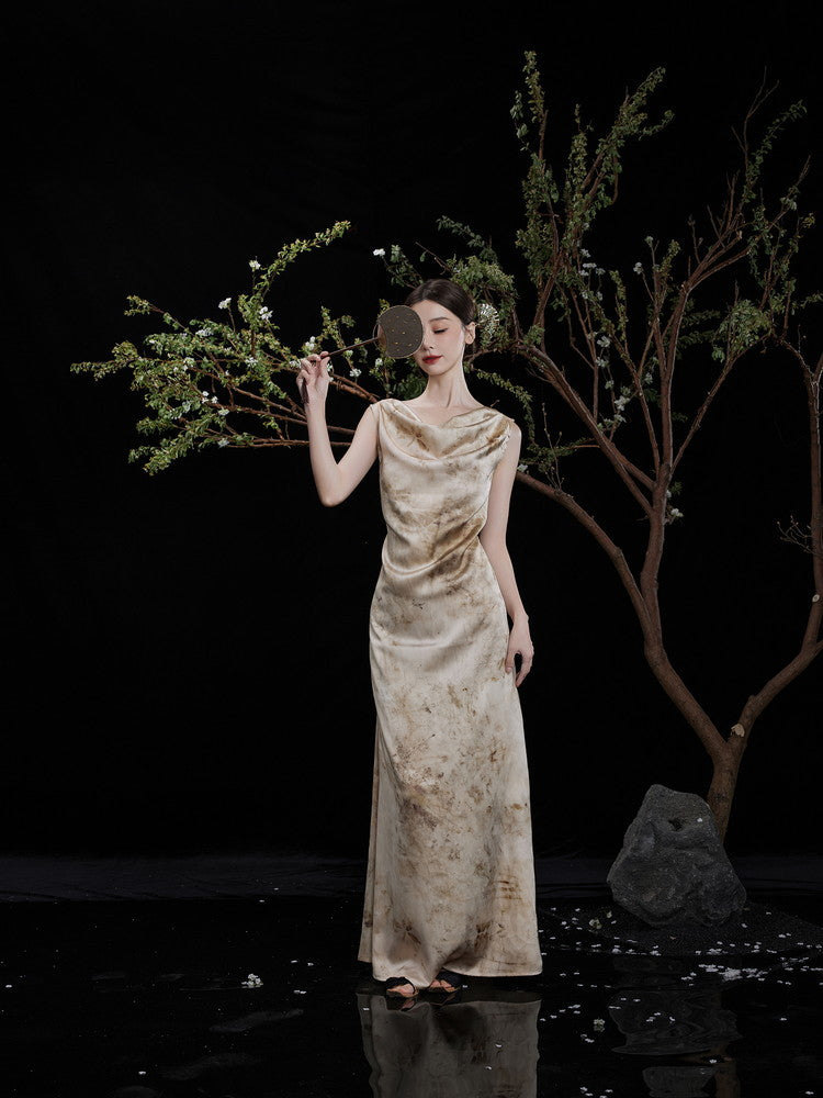 Long Drape Elegant Tie-Dye Dress