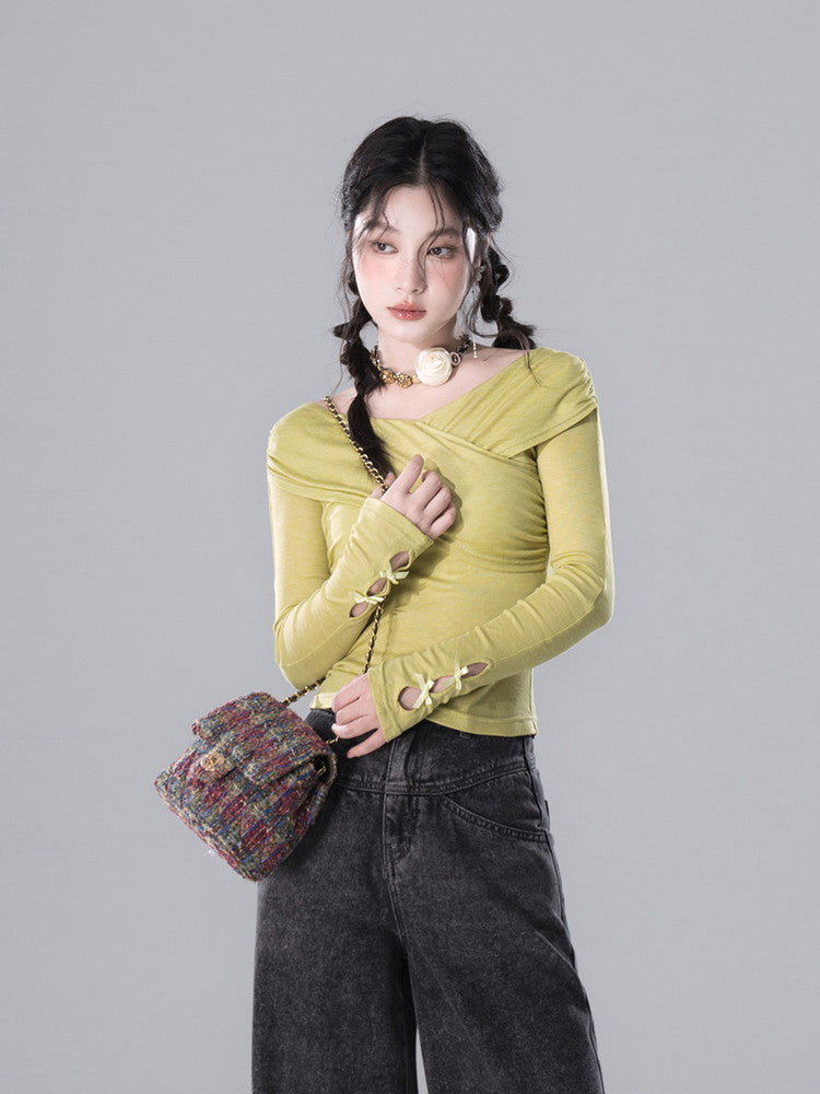 Cross Slim Long-Sleeve Simple Cutsew