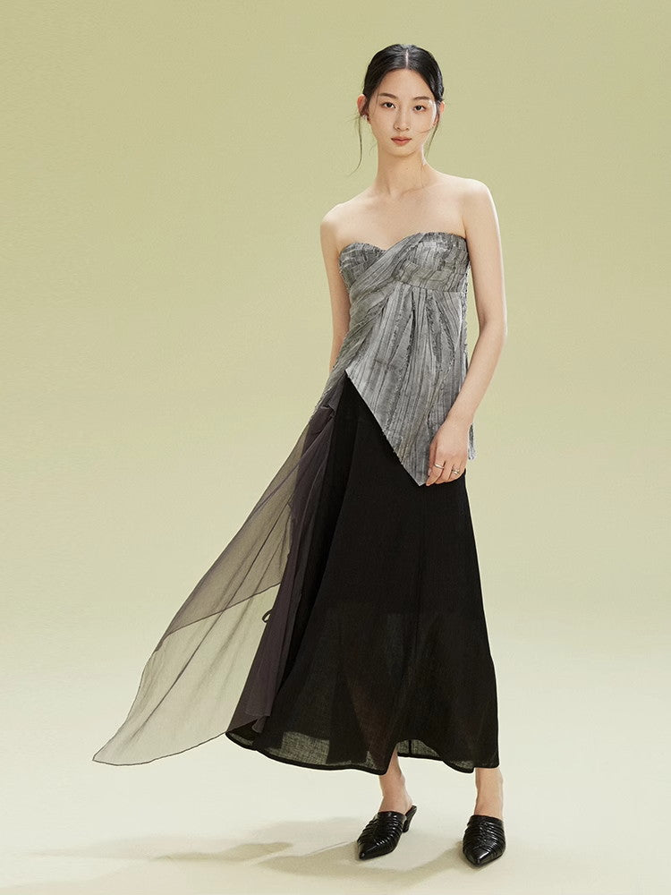 Nichi Docking Ciffon Flare Long-Skirt