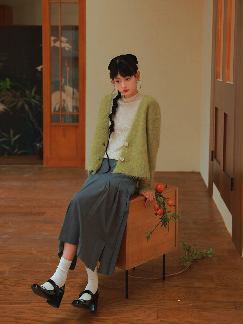 Box-Pleats Simple Plain Flare Skirt