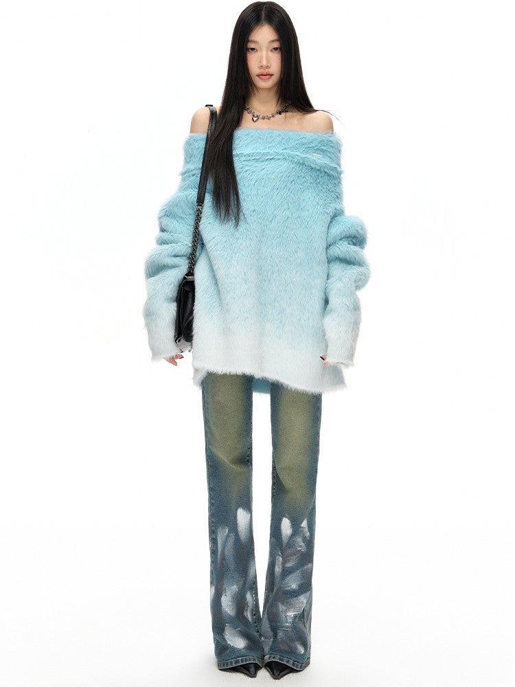 니치 캐주얼 쿨 데님 플레어 바지 페인트