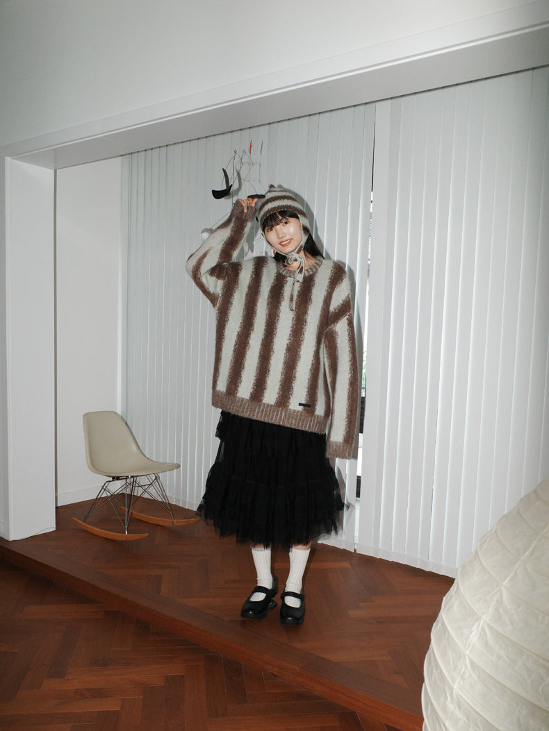 Stripe Border Strick Retro Tops & Hut