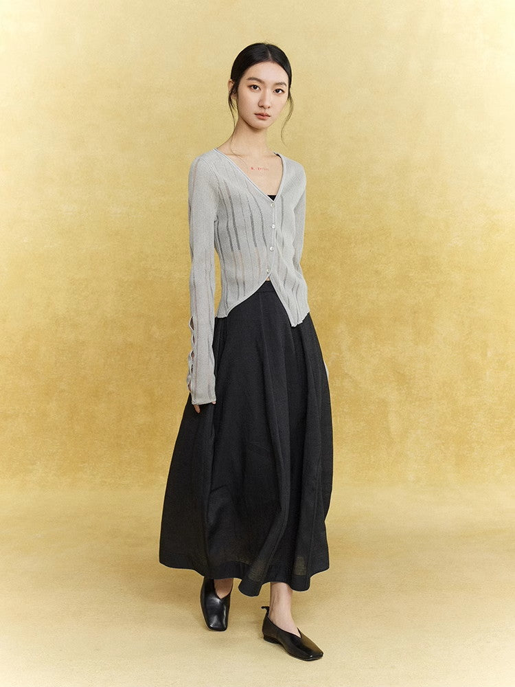 Mesh Sheer Simple Chic Stripe Thin Knit Cardigan