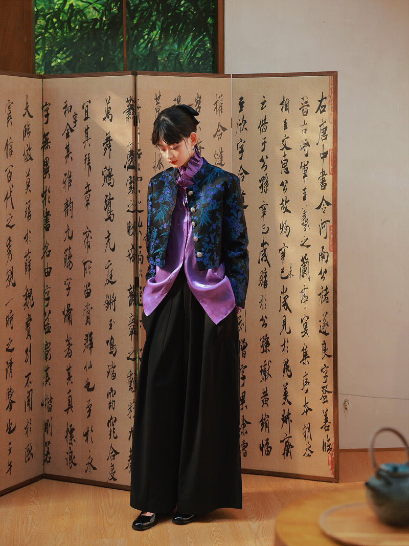 Embroidery Retro Flower Glossy Chic Jacket