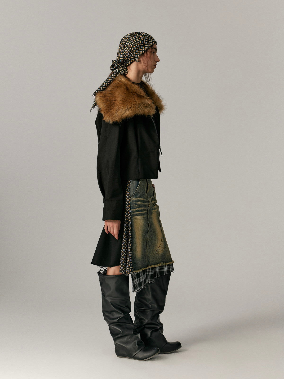 Big-Collar Fur-Collar Plain Short Jakcet