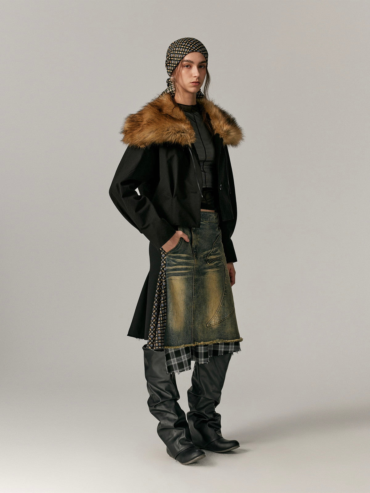 Big-Collar Fur-Collar Plain Short Jakcet