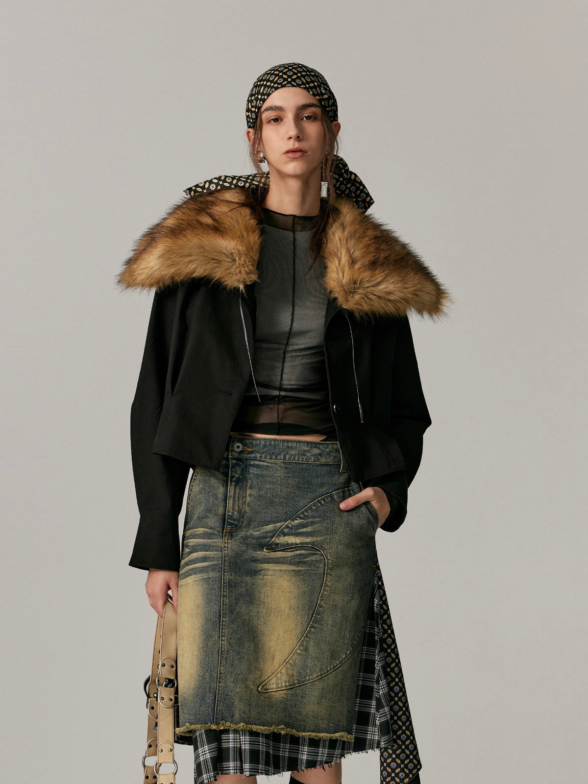 Big-Collar Fur-Collar Plain Short Jakcet