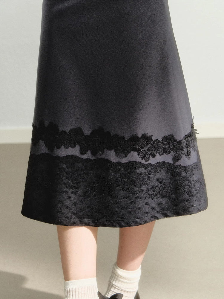 Set-Up Lace Ribbon Feminine Camisole&Long-Skirt