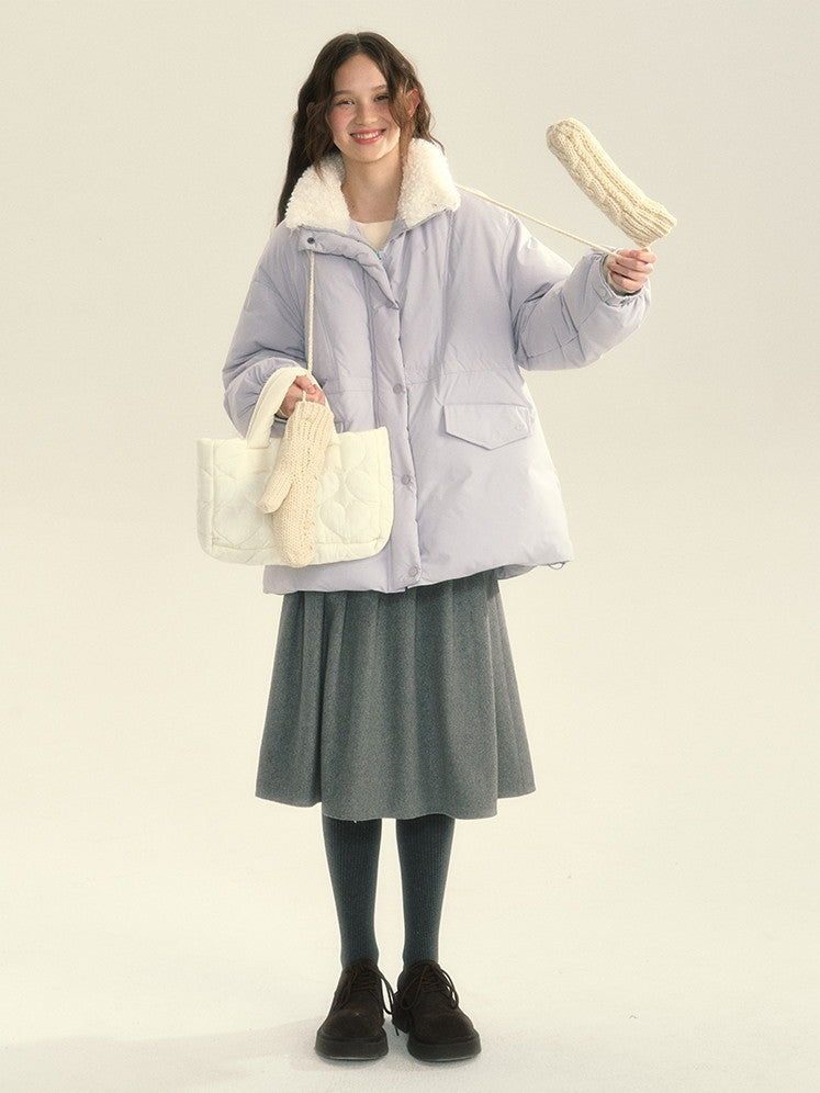 스탠드 콜라 퀼팅면 보아 두꺼운 지구 색상 다운 재킷