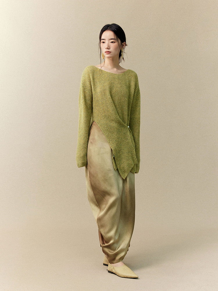 Tie-Dye Marble Retro Asymmetry Balloon Classy Long-Skirt