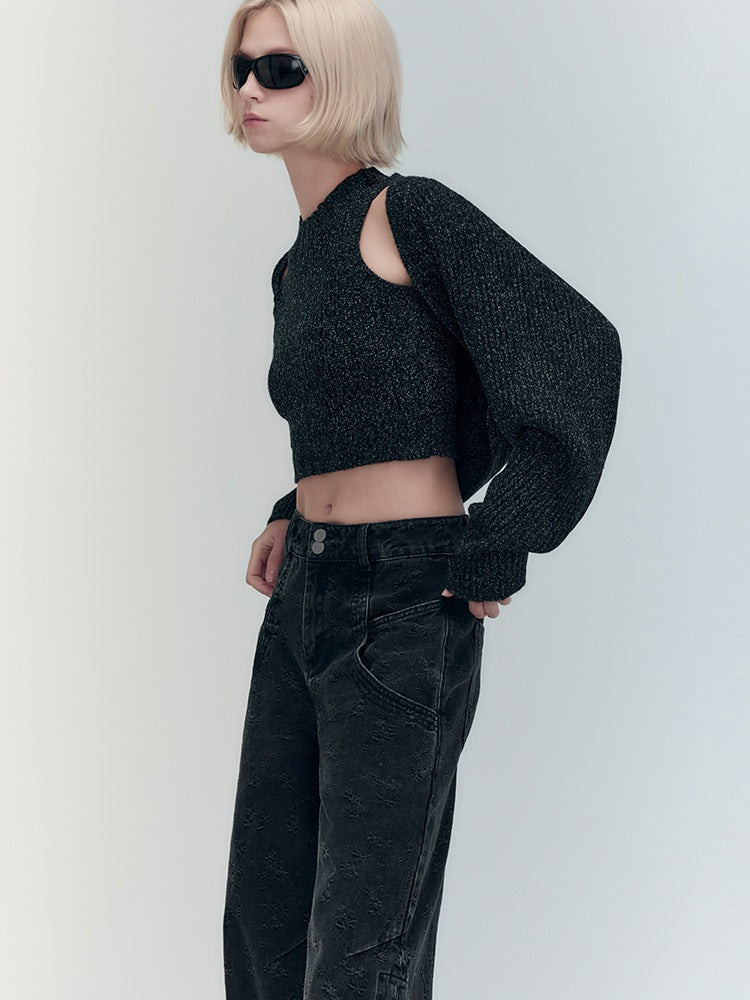 Ärmeln krümmten lässigen, engen Stricks