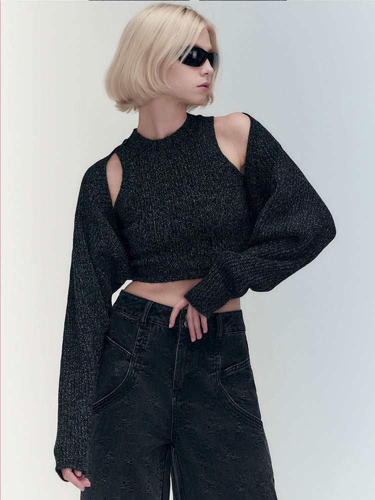 Ärmeln krümmten lässigen, engen Stricks