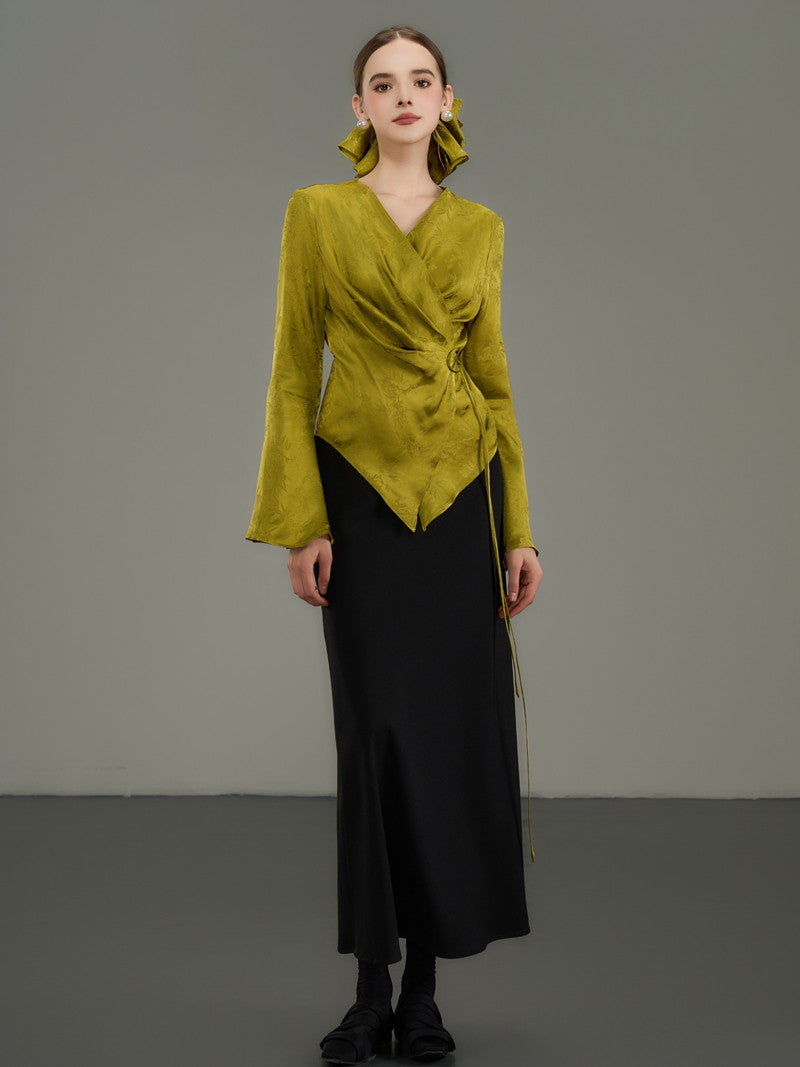 Plain Simple Flare Retro High-Waist Long-Skirt