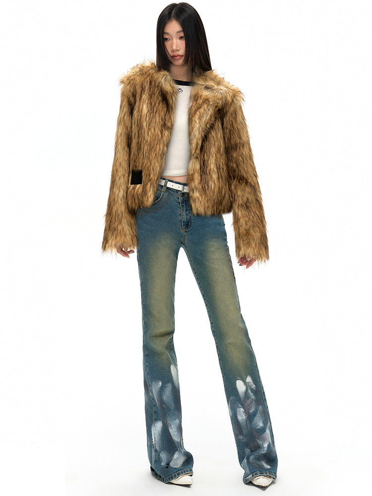 니치 캐주얼 쿨 데님 플레어 바지 페인트