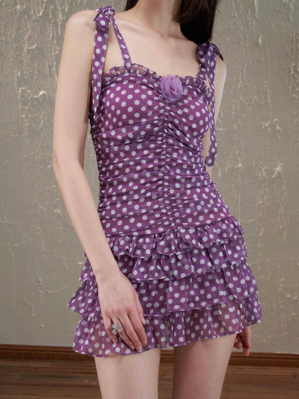 Tiered Short Dot Ciffon Girly One-piece