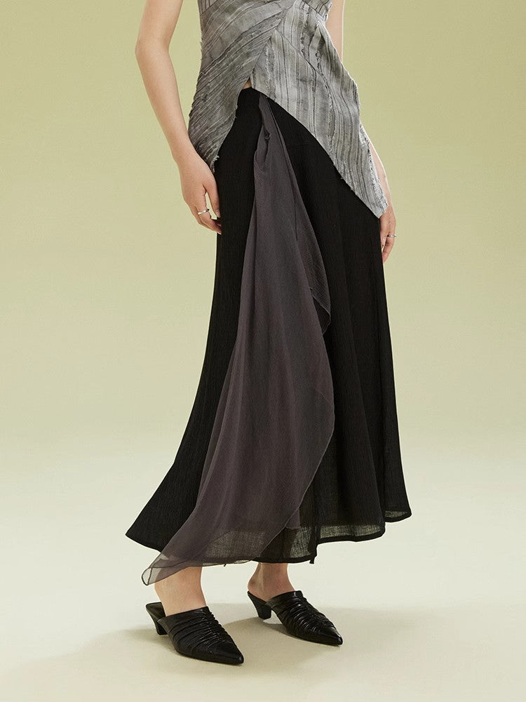 Nichi Docking Ciffon Flare Long-Skirt