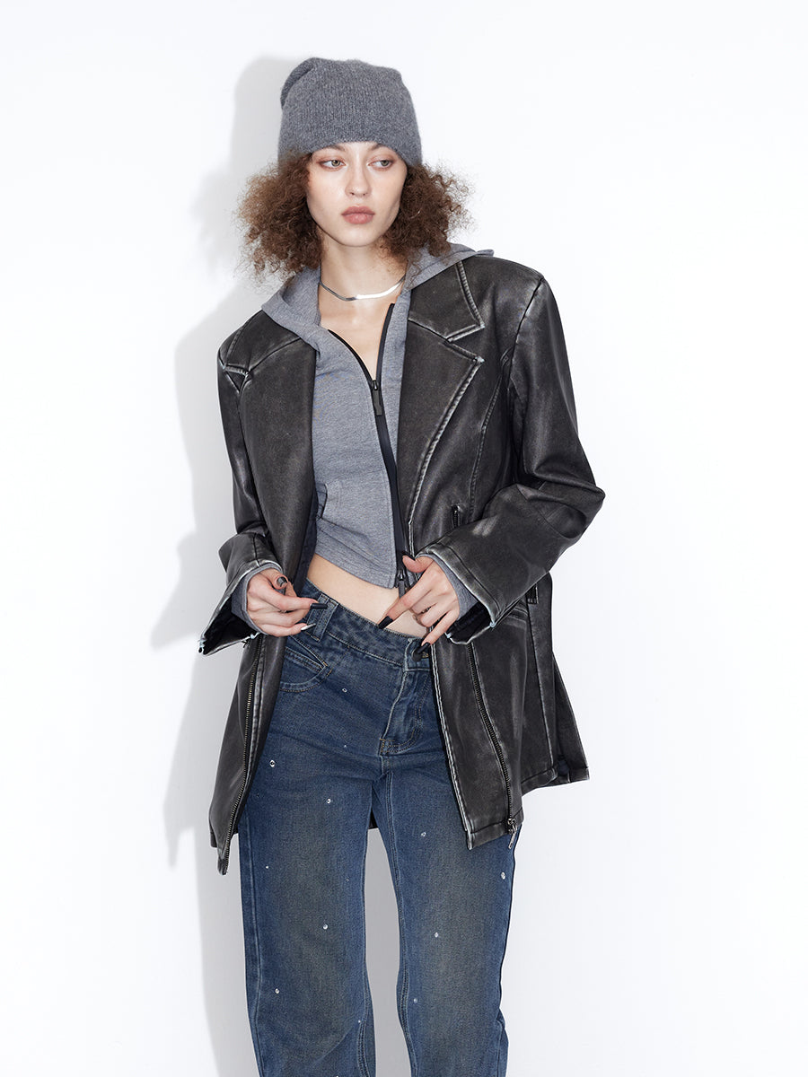 Stich Retro Vintage High-End Leder-Jacke