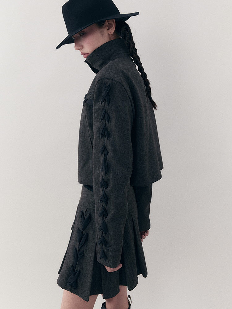 Chic Braid Cute Set-Up Zip Natural Jacket&Skirt