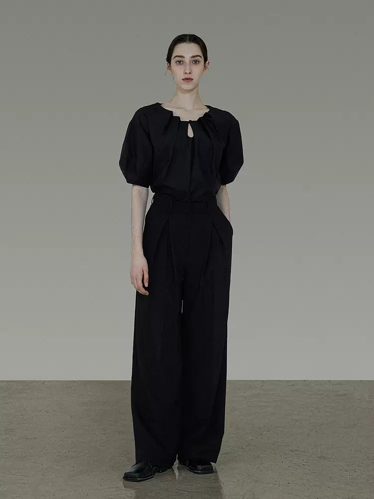 Drop Collar Niche Lantern Sleeve Shirt