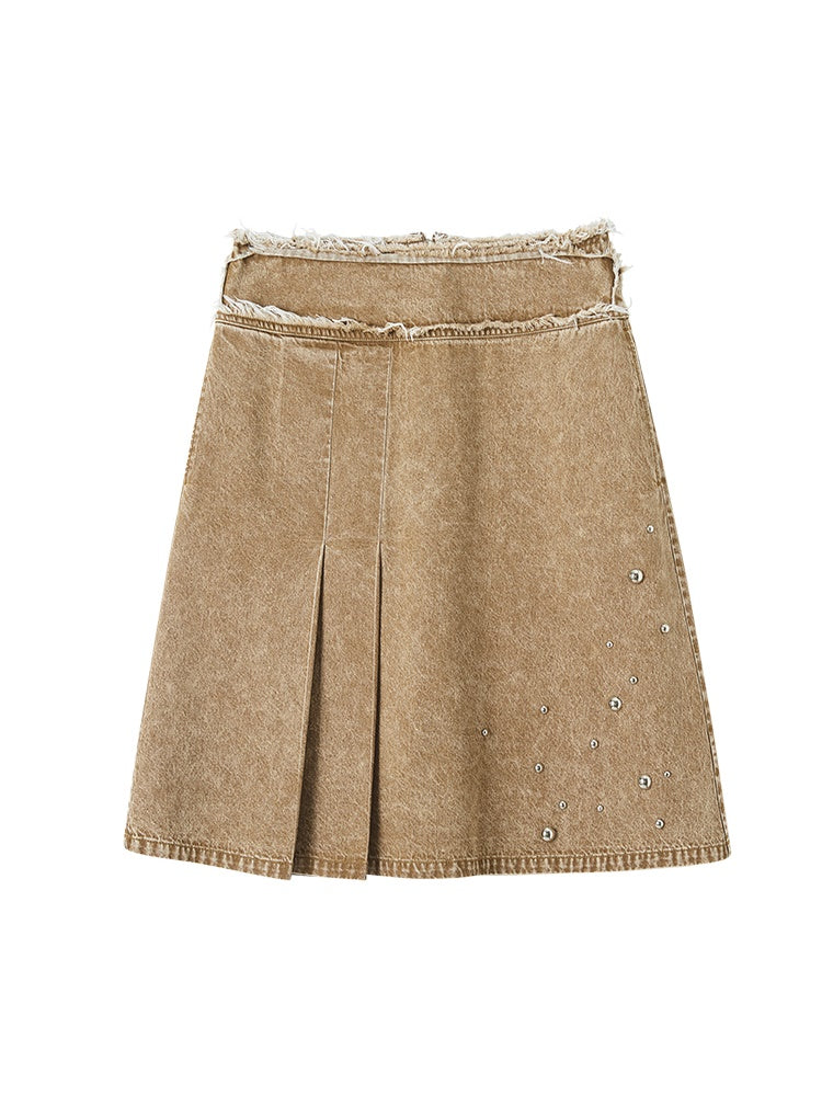 Rhinestone Falre Tassel Denim-Skirt