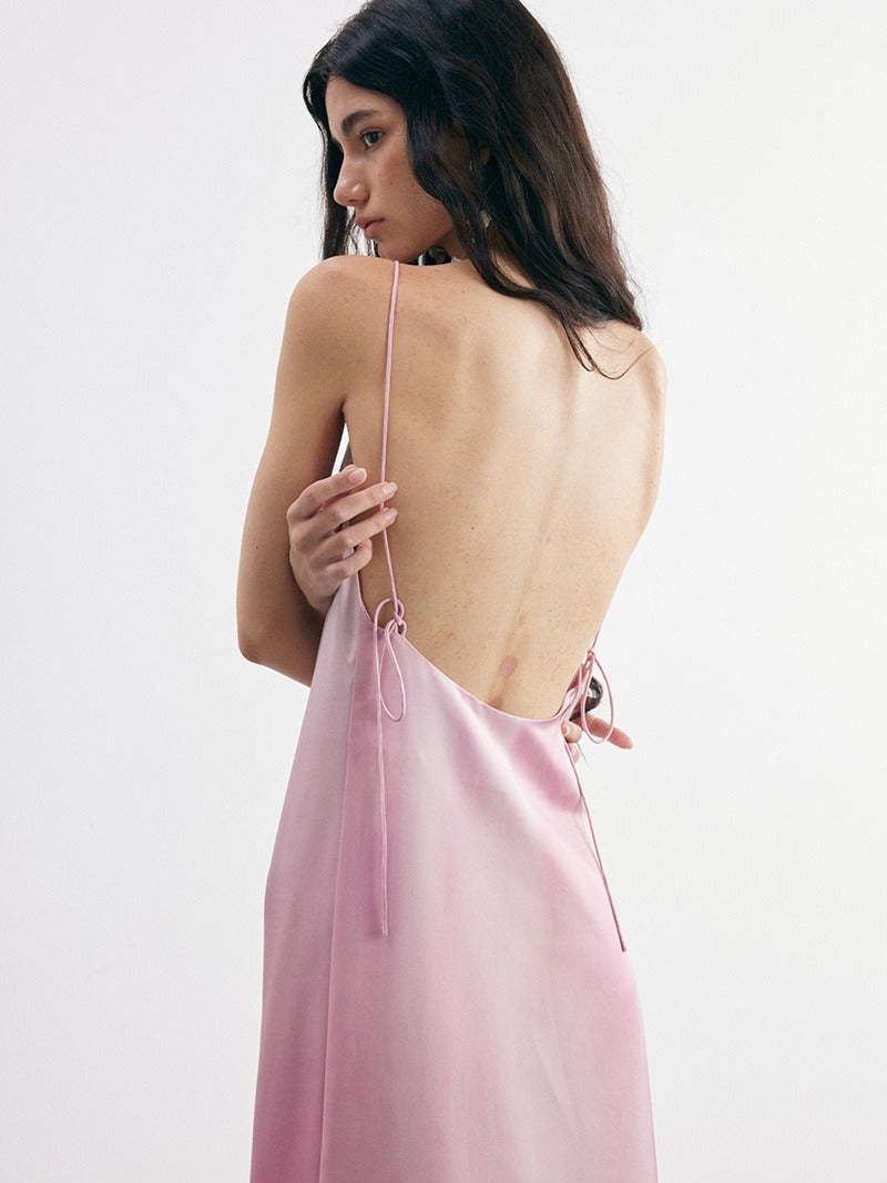 그라디언트 오픈 백 인쇄 슬링 드레스