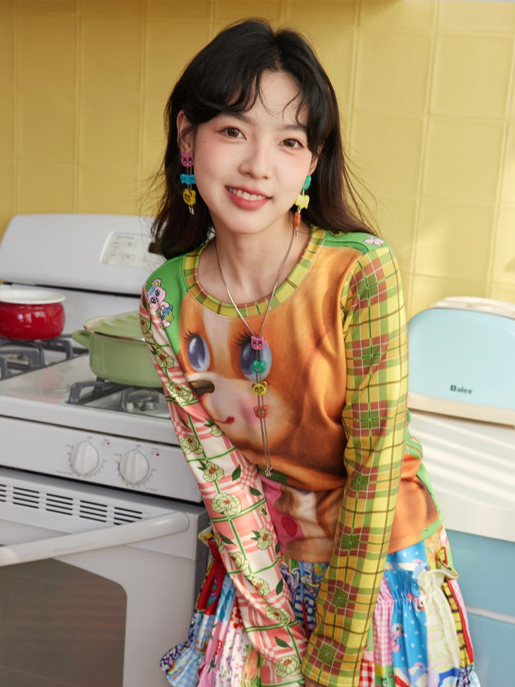 Puppy Print Plus Velvet Long-sleeved T-shirt