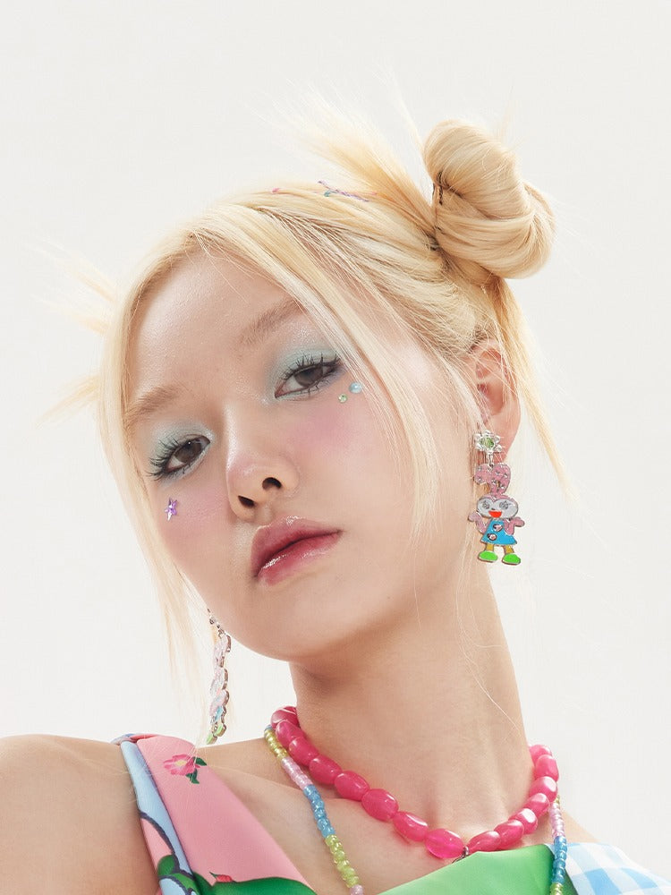 매달린 귀 토끼 비대칭 귀걸이 및 피어스