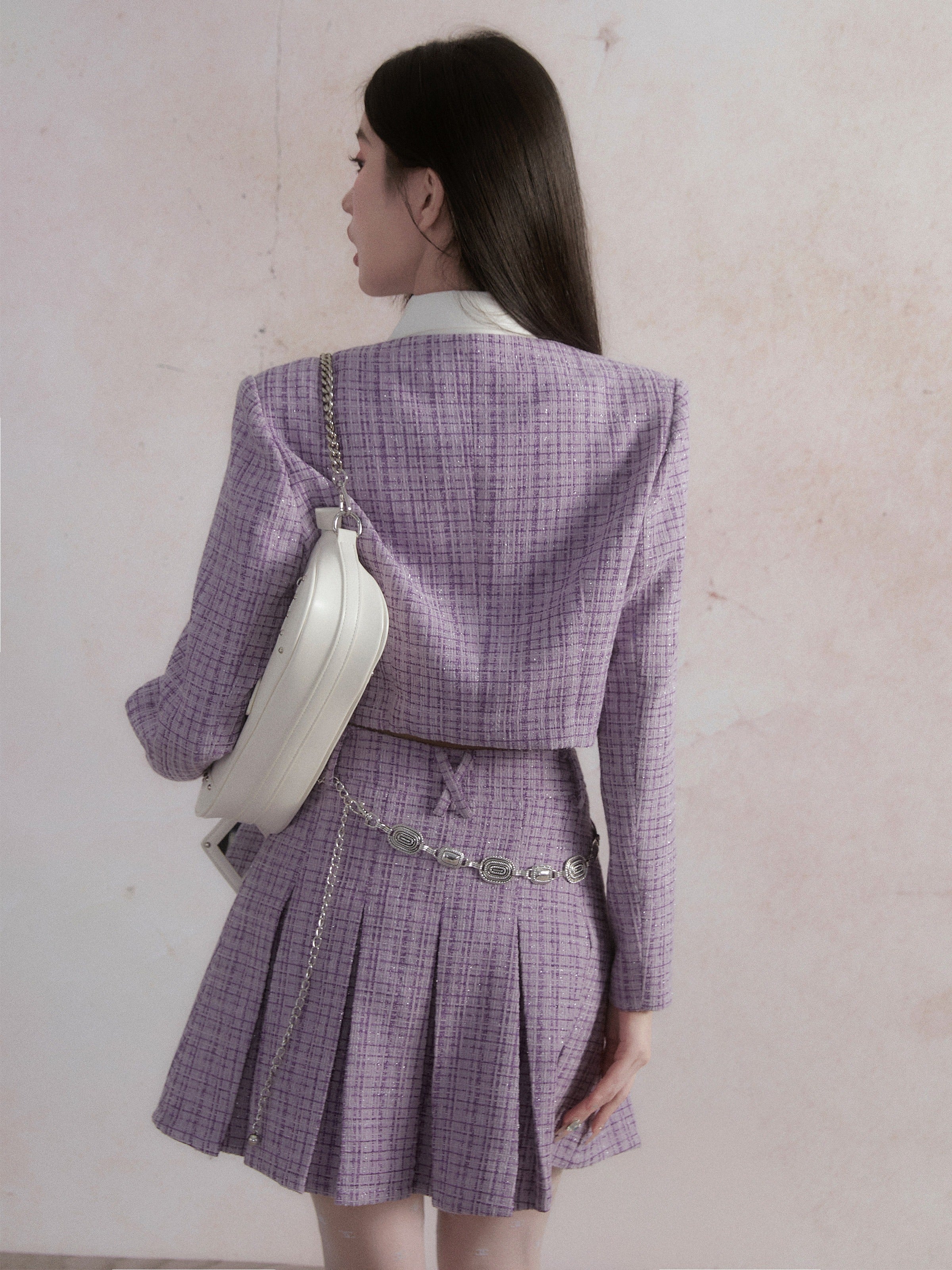 Small Fragrance Style Layered Design Jacket & Pleated Skirt