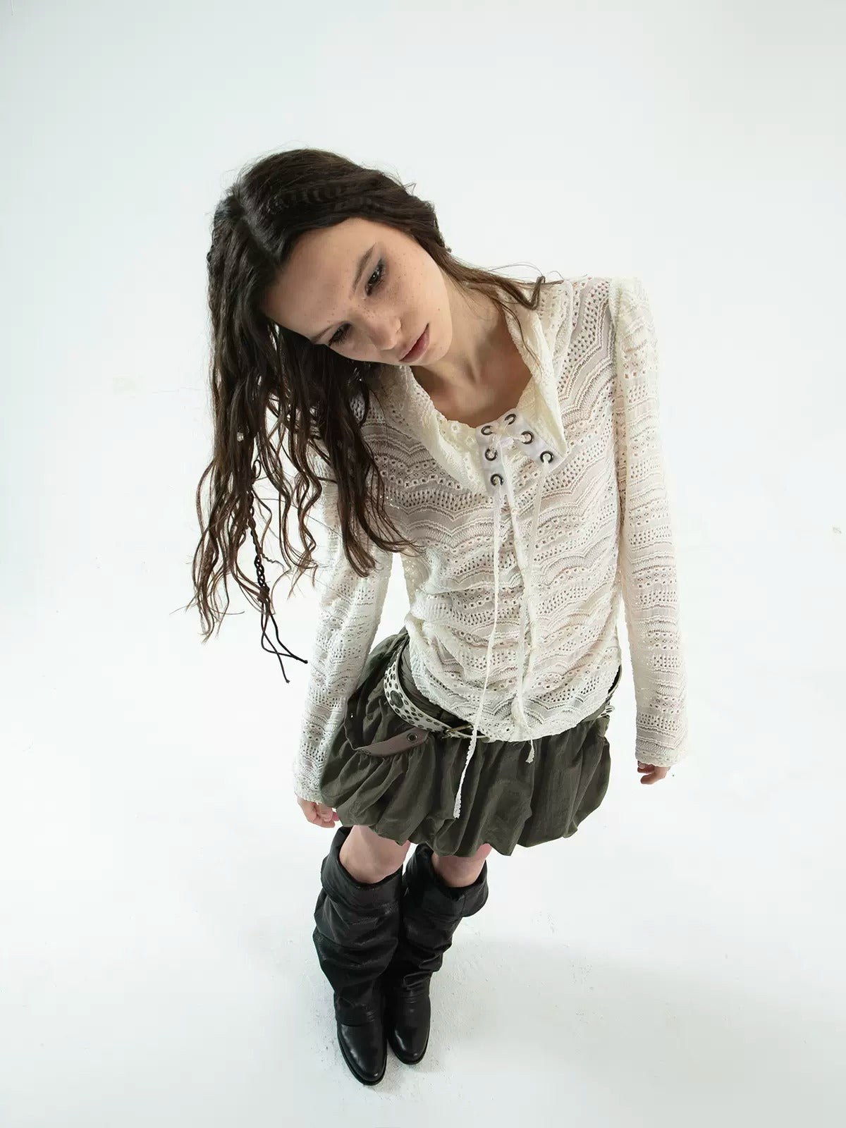 Strap Slim Jacquard Lace Hollow Top