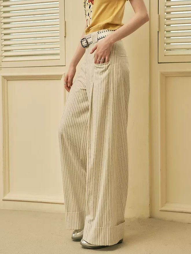 Striped Straight Wide-leg Pants