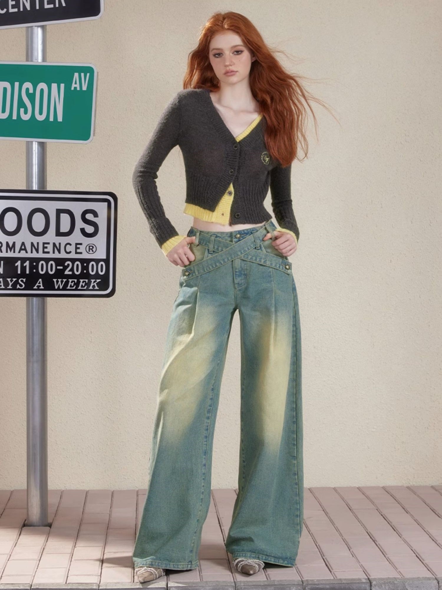 V-Neck 층 니치 짧은 복고풍 니트