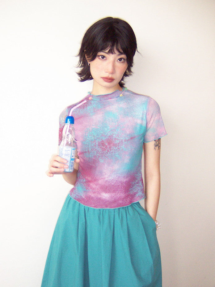 Tie-Dye Pale-Tone Cotton-Candy Nichi Spray Mellow T-Shirt