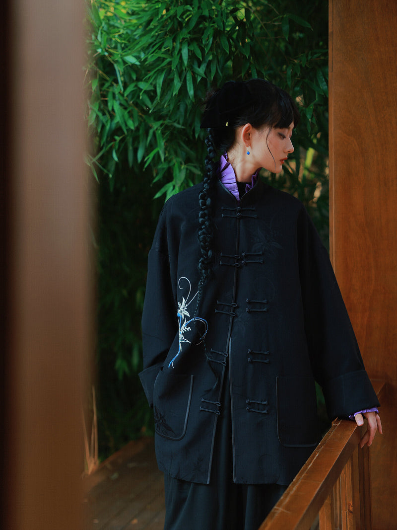 중국 자수 벨벳 고급 대형 재킷