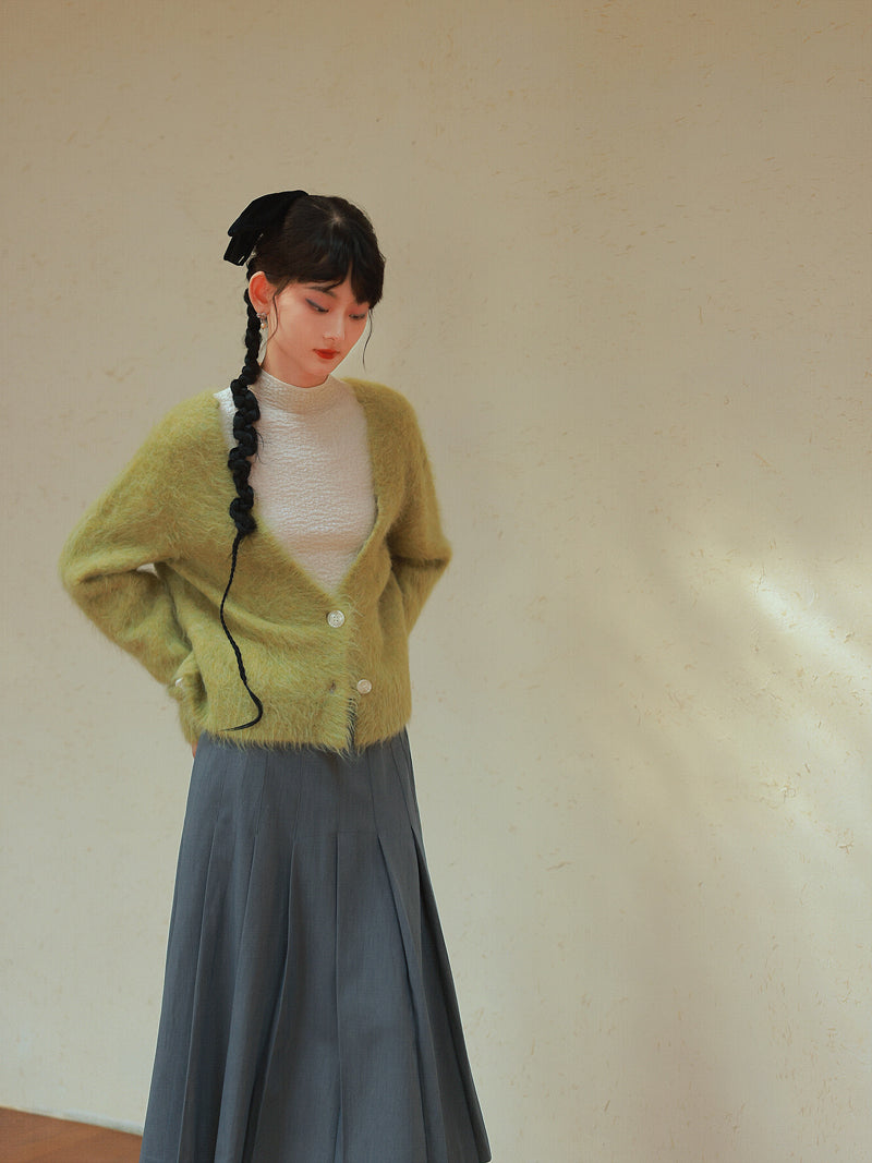 Box-Pleats Simple Plain Flare Skirt