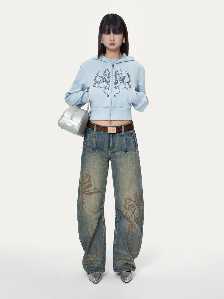 Hoodie Flower Casual Sweat Short Parka