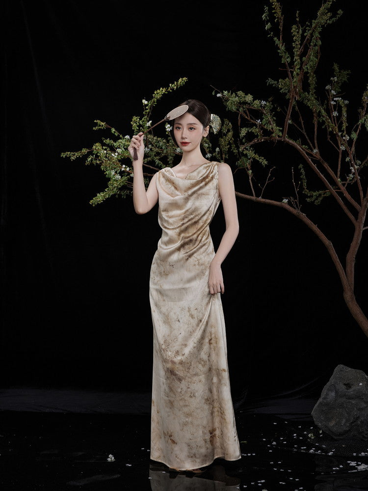 Long Drape Elegant Tie-Dye Dress