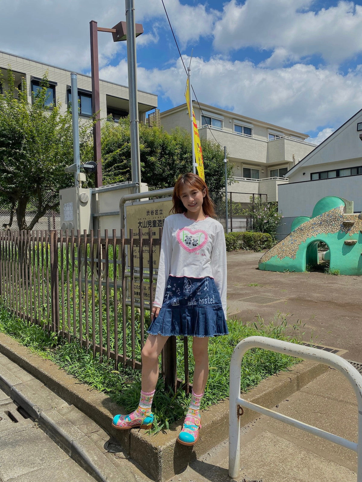 Fancy Denim Pleats Cut-Off Paint Graffiti Skirt